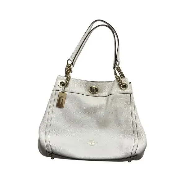 Coach Cream Turlock Edie Pebbled Leather Shoulder Bag - Picture 1 of 13